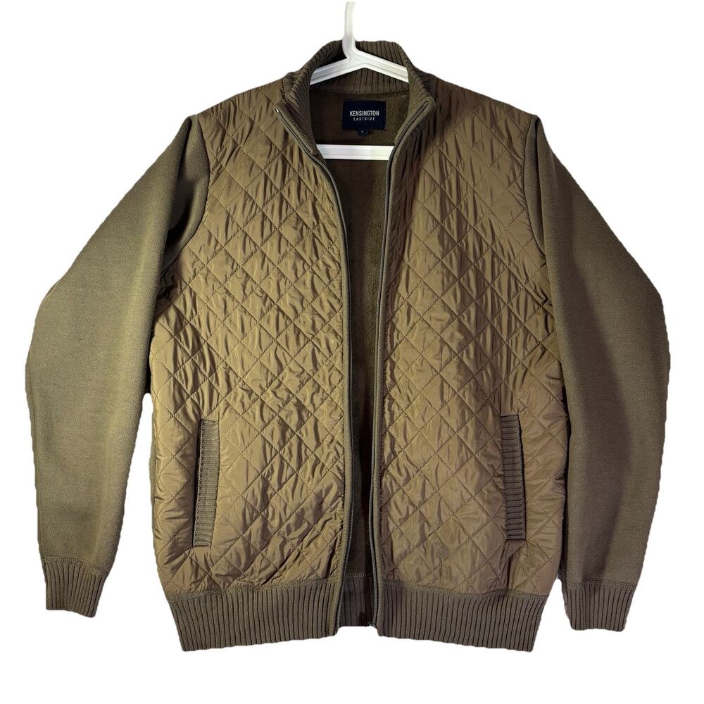 Kensington Eastside Men’s LG Zip Quilted Jacket Olive Large Cuffed Bomber Fall